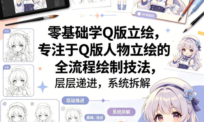 零基础学Q版立绘，专注于Q版人物立绘的全流程绘制技法，层层递进，系统拆解-川川创富网