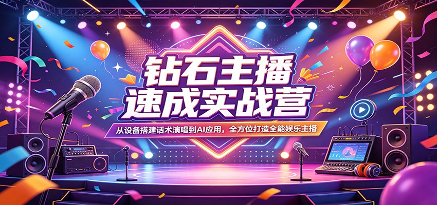 钻石主播速成实战营：从设备搭建话术演唱到AI应用，全方位打造全能娱乐主播-川川创富网