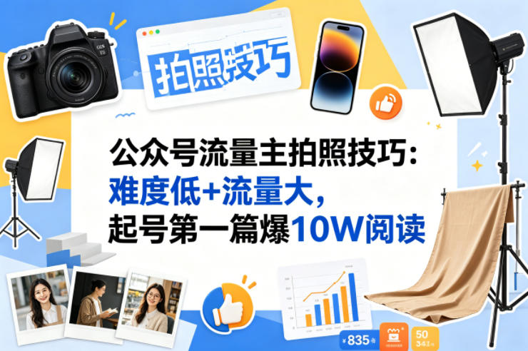 公众号流量主之拍照技巧赛道，难度低+流量大，起号第一篇就爆了10w阅读-川川创富网