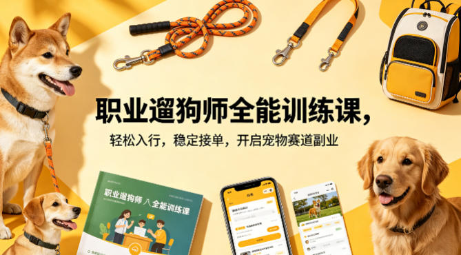 职业遛狗师全能训练课，轻松入行，稳定接单，开启宠物赛道副业-川川创富网