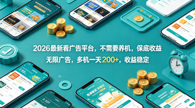 2026最新看广告平台，不需要养机，保底收益，无限广告，多机一天200+，收益稳定【揭秘】-川川创富网