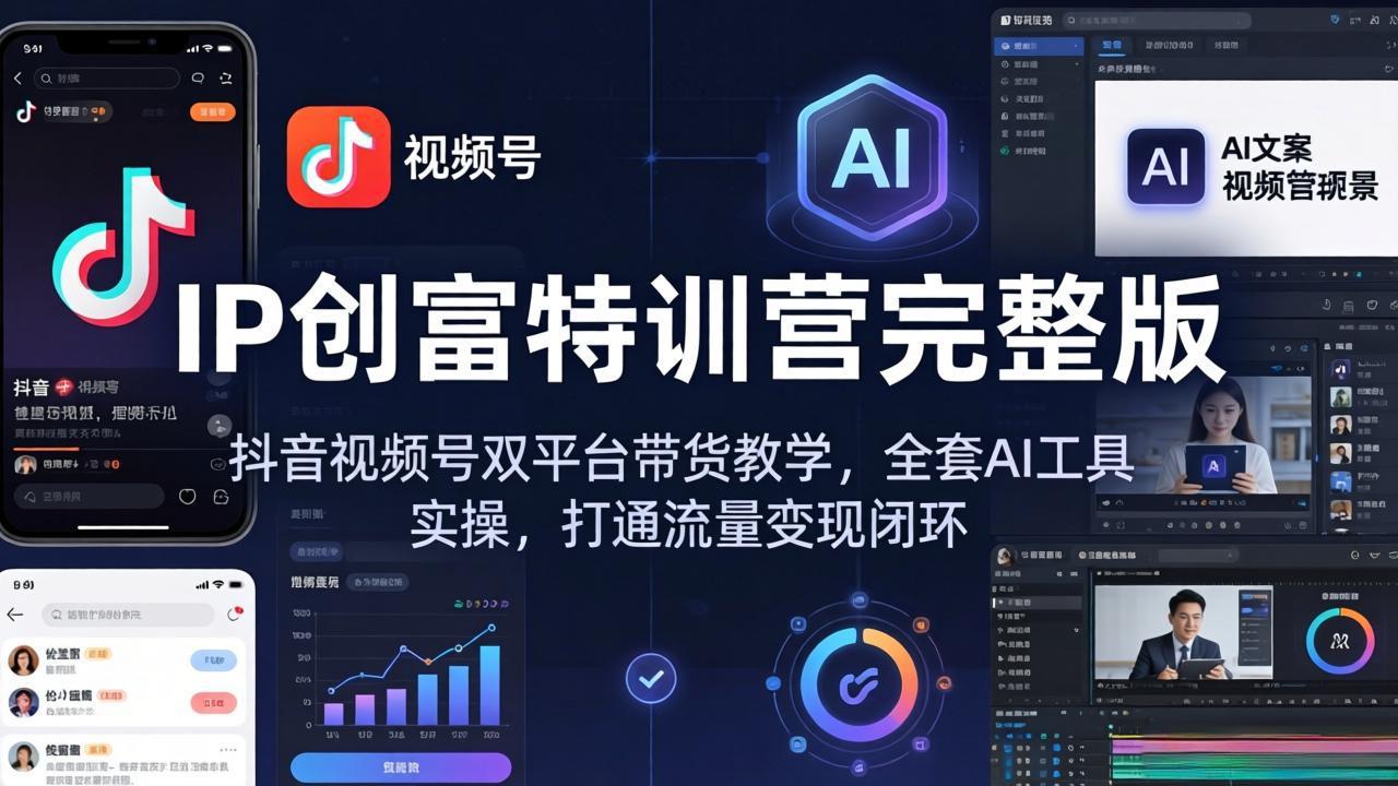 IP创富特训营完整版：抖音视频号双平台带货教学，全套AI工具实操，打通流量变现闭环-川川创富网