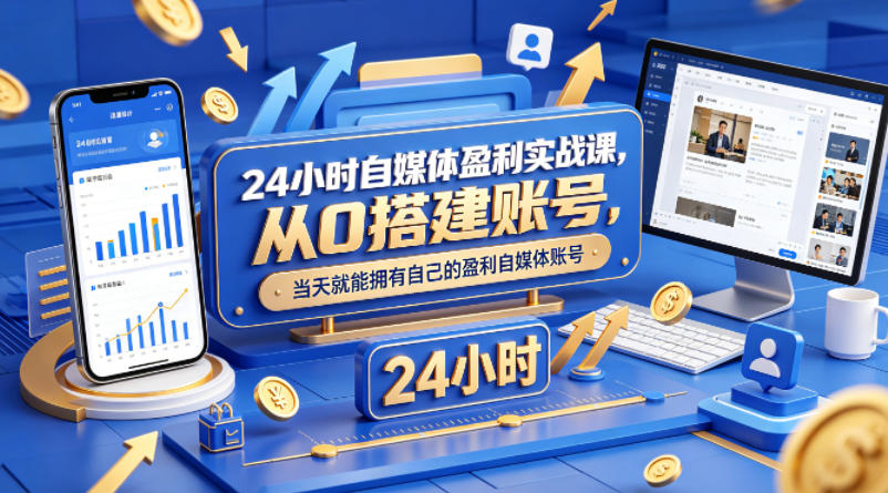 24小时自媒体盈利实战课，从0搭建账号，当天就能拥有自己的盈利自媒体账号-川川创富网