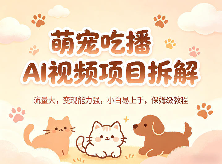 萌宠吃播AI视频项目拆解，流量大，变现能力强，小白易上手，保姆级教程-川川创富网