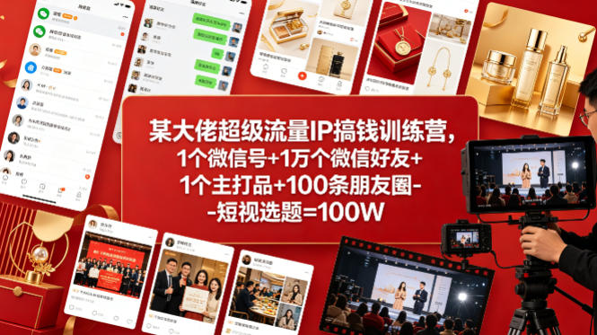 某大佬超级流量IP搞钱训练营，1个微信号+1万个微信好友+1个主打品+100条朋友圈-短视选题=100W-川川创富网