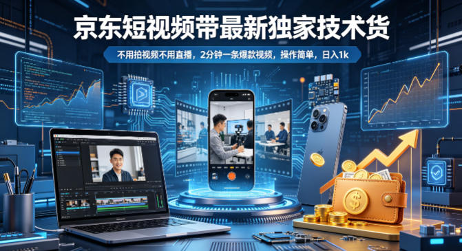京东短视频带货最新独家技术，不用拍视频不用直播，2分钟一条爆款视频，操作简单，日入1k+【揭秘】-川川创富网