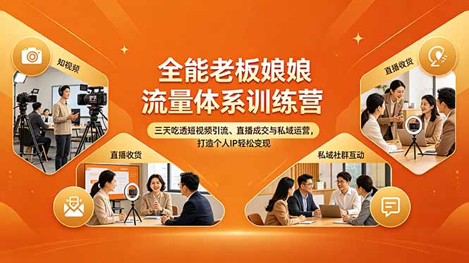 全能老板娘流量体系训练营，三天吃透短视频引流、直播成交与私域运营，打造个人IP轻松变现-川川创富网