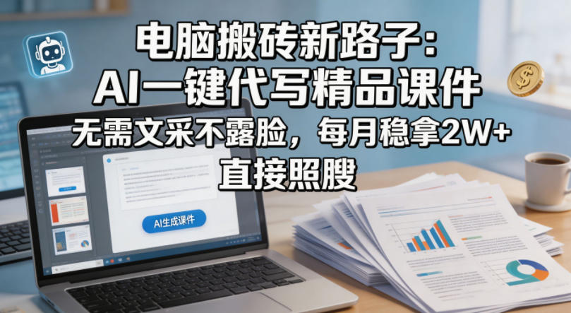 电脑搬砖新路子：AI一键代写精品课件，无需文采不露脸，每月稳拿2W+，直接照搬-川川创富网