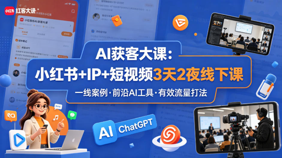 AI获客大课小红书+IP+短视频3天2夜线下课，用最真实的一线案例，最前沿的AI工具，最有效的流量打法-川川创富网