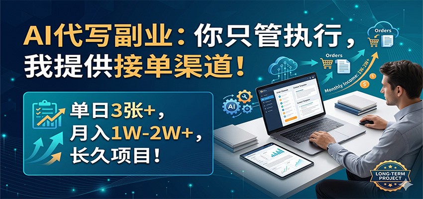 AI代写副业：你只管执行，我提供接单渠道！单日3张+，月入1W-2W+，长久项目-川川创富网