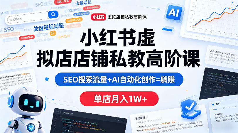 小红书虚拟店铺私教高阶课，SEO搜索流量+AI自动化创作=躺賺，单店月入1W+-川川创富网