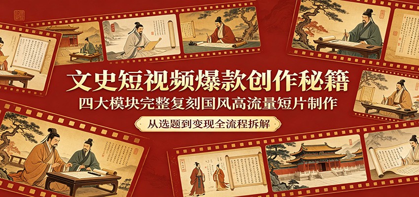 文史短视频爆款创作秘籍：四大模块完整复刻国风高流量短片制作-川川创富网