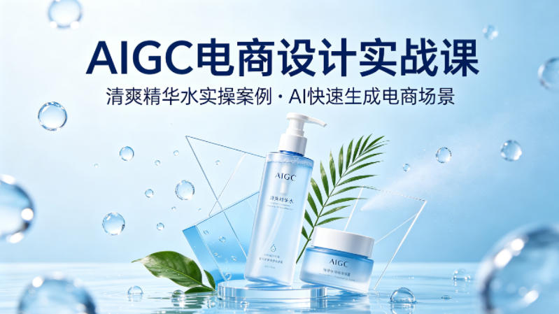 AIGC电商设计实战课，以清爽精华水为实操案例，教你用AI快速生成电商场景-川川创富网