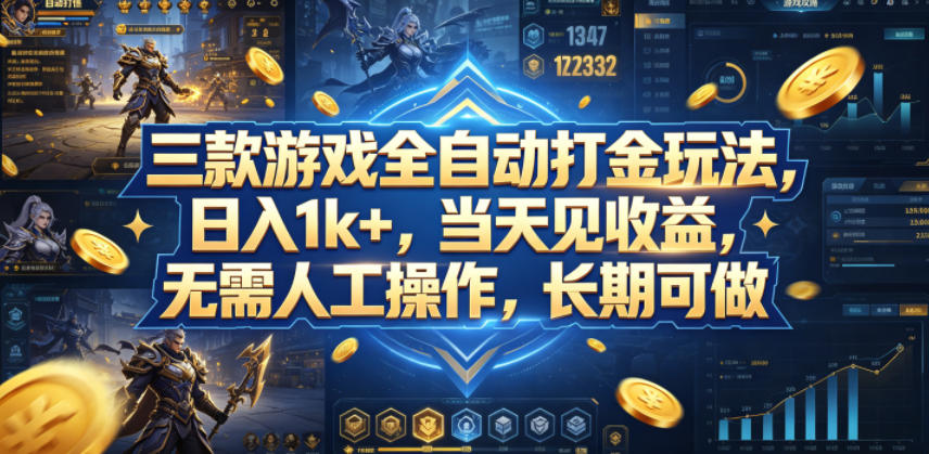 三款游戏全自动打金玩法，日入1k+，当天见收益，无需人工操作，长期可做【揭秘】-川川创富网