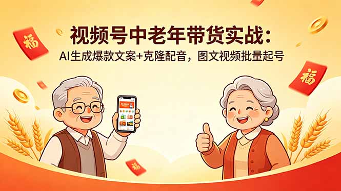 视频号中老年带货实战：AI生成爆款文案+克隆配音，图文视频批量起号-川川创富网