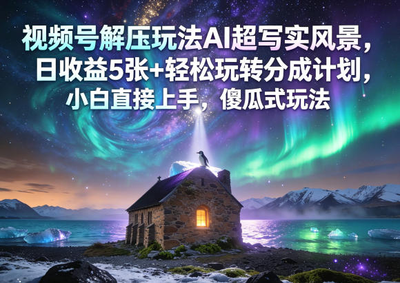 视频号解压玩法AI超写实风景，日收益5张+轻松玩转分成计划，小白直接上手，傻瓜式玩法-川川创富网
