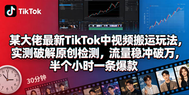 某大佬最新TikTok中视频搬运玩法，实测破解原创检测，流量稳冲破万，半个小时一条爆款-川川创富网