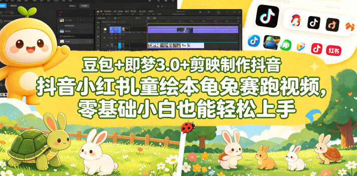 豆包＋即梦3.0+剪映制作抖音小红书儿童绘本龟兔赛跑视频，零基础小白也能轻松上手-川川创富网