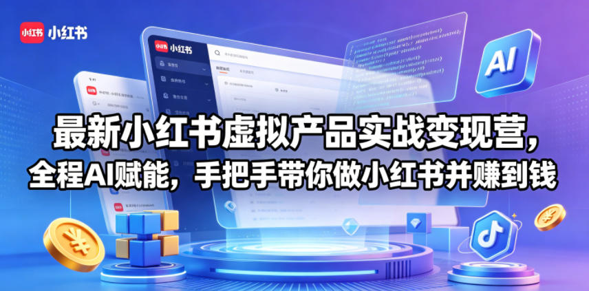 最新小红书虚拟产品实战变现营，全程AI赋能，手把手带你做小红书并赚到钱-川川创富网