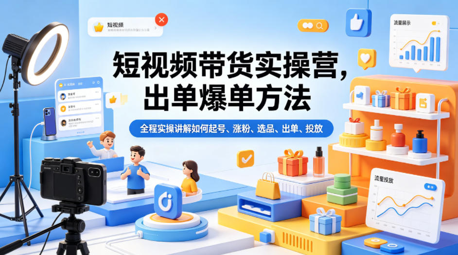 短视频带货实操营，出单爆单方法，全程实操讲解如何起号、涨粉、选品、出单、投放(更新0515)-川川创富网