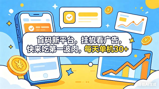 首码新平台，挂G自动看广告，快来吃第一波肉，每天单机30+，可矩阵放大【揭秘】-川川创富网