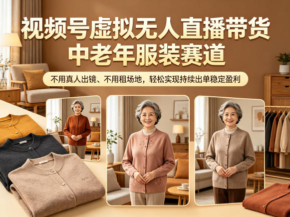 视频号虚拟无人直播带货中老年服装赛道，不用真人出镜、不用租场地，轻松实现持续出单稳定盈利-川川创富网