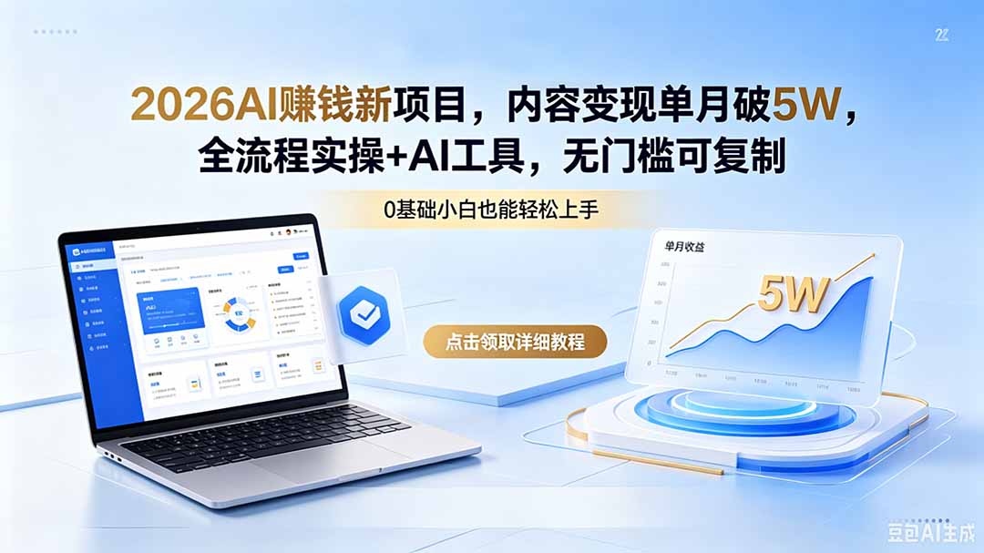 2026AI赚钱新项目，内容变现单月破5W，全流程实操+AI工具，无门槛可复制-川川创富网
