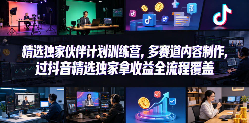 小豁食堂精选独家伙伴计划训练营，多赛道内容制作，过抖音精选独家拿收益全流程覆盖-川川创富网