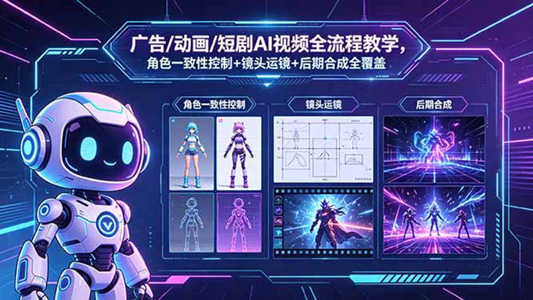 广告/动画/短剧AI视频全流程教学，角色一致性控制+镜头运镜+后期合成全覆盖-川川创富网