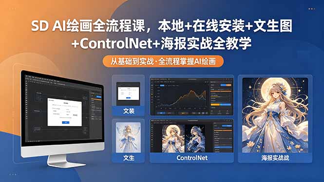 SD AI绘画全流程课，本地+在线安装+文生图+ControlNet+海报实战全教学-川川创富网