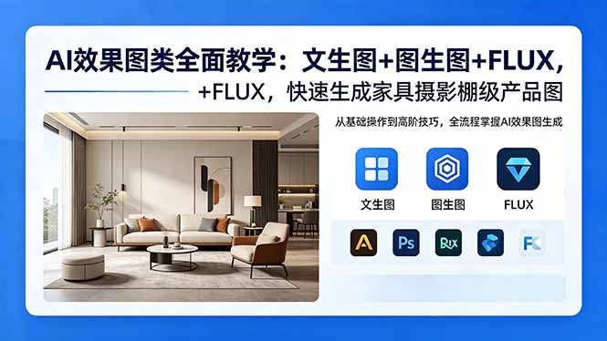 AI效果图类全面教学：文生图+图生图+FLUX，快速生成家具摄影棚级产品图-川川创富网