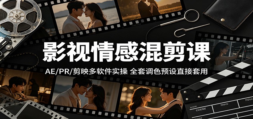 影视情感混剪课：AE/PR/剪映多软件实操，全套调色预设直接套用-川川创富网