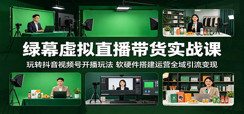 绿幕虚拟直播带货实战课：玩转抖音视频号开播玩法，软硬件搭建运营全域引流变现-川川创富网