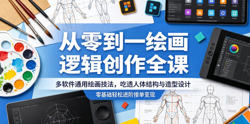 从零到一绘画逻辑创作全课，多软件通用绘画技法，吃透人体结构与造型设计，零基础轻松进阶接单变现-川川创富网