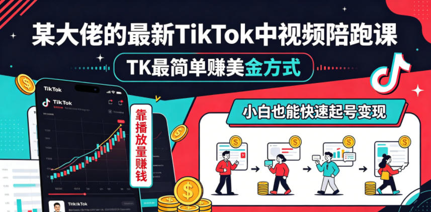 某大佬的最新TikTok中视频陪跑课，TK最简单賺美金方式，靠播放量賺钱，小白也能快速起号变现-川川创富网