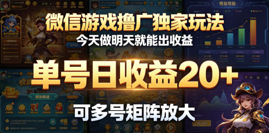 微信游戏撸广独家玩法，今天做明天就能出收益，单号日收益20+，可多号矩阵放大-川川创富网