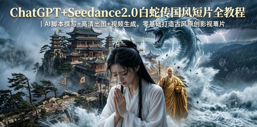 ChatGPT+Seedance2.0白蛇传国风短片全教程｜AI脚本撰写+高清出图+视频生成，零基础打造古风原创影视短片-川川创富网