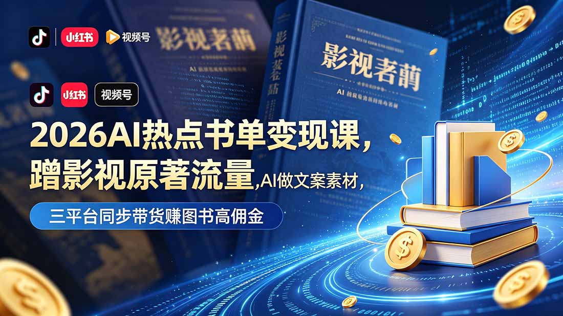 2026AI热点书单变现课，蹭影视原著流量，AI做文案素材，三平台同步带货赚图书高佣金-川川创富网
