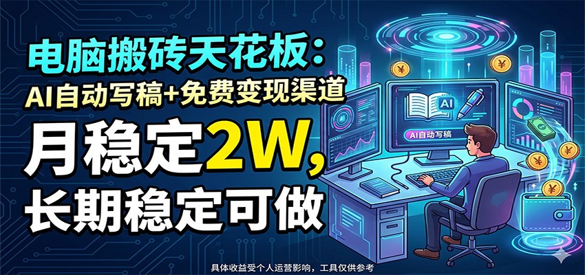 电脑搬砖天花板：AI自动写稿+免费变现渠道，月稳定2W，长期稳定可做-川川创富网