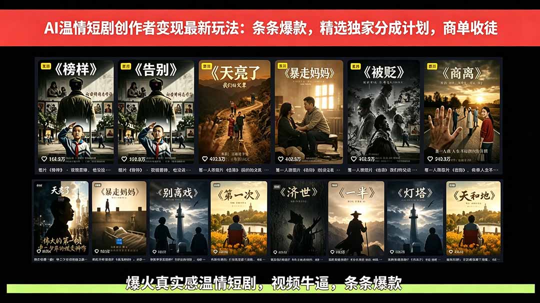 AI温情短剧创作者变现最新玩法：视频牛逼，条条爆款，精选独家分成计划，商单收徒-川川创富网