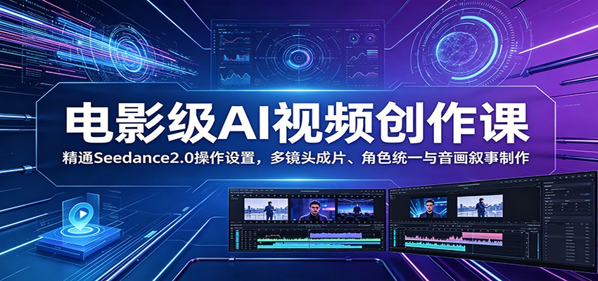电影级AI视频创作课：精通Seedance2.0操作设置，多镜头成片、角色统一与音画叙事制作-川川创富网