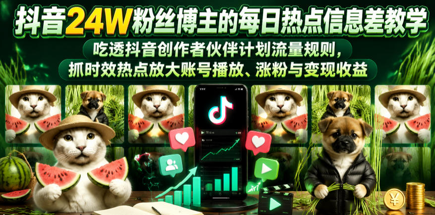 抖音24W粉丝博主的每日热点信息差教学，吃透创作者伙伴计划流量规则，抓时效热点放大账号播放、涨粉与变现收益-川川创富网
