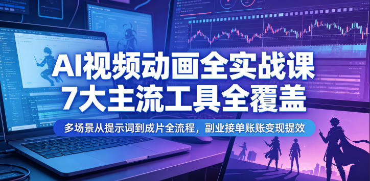 AI视频动画全实战课，7大主流工具全覆盖，多场景从提示词到成片全流程，副业接单账号变现提效-川川创富网