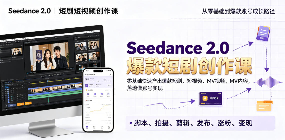 Seedance 2.0短剧短视频创作课，零基础快速产出爆款短剧、短视频、MV内容，落地做账号实现变现-川川创富网