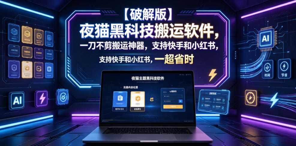 【破解版】夜猫黑科技搬运软件，一刀不剪搬运神器，支持快手和小红书，一键搬运超省时！-川川创富网