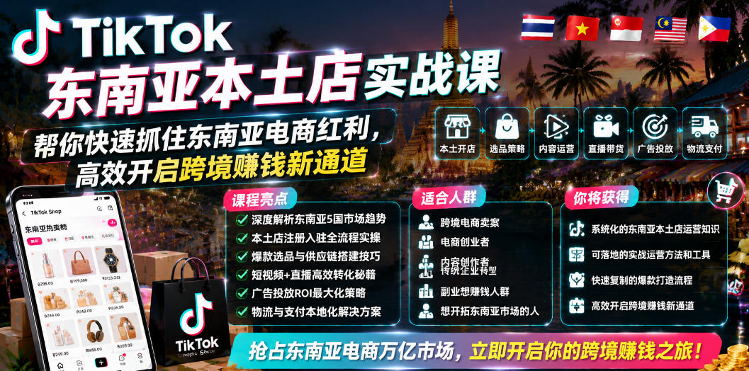 TikTok东南亚本土店实战课，帮你快速抓住东南亚电商红利，高效开启跨境賺钱新通道-川川创富网