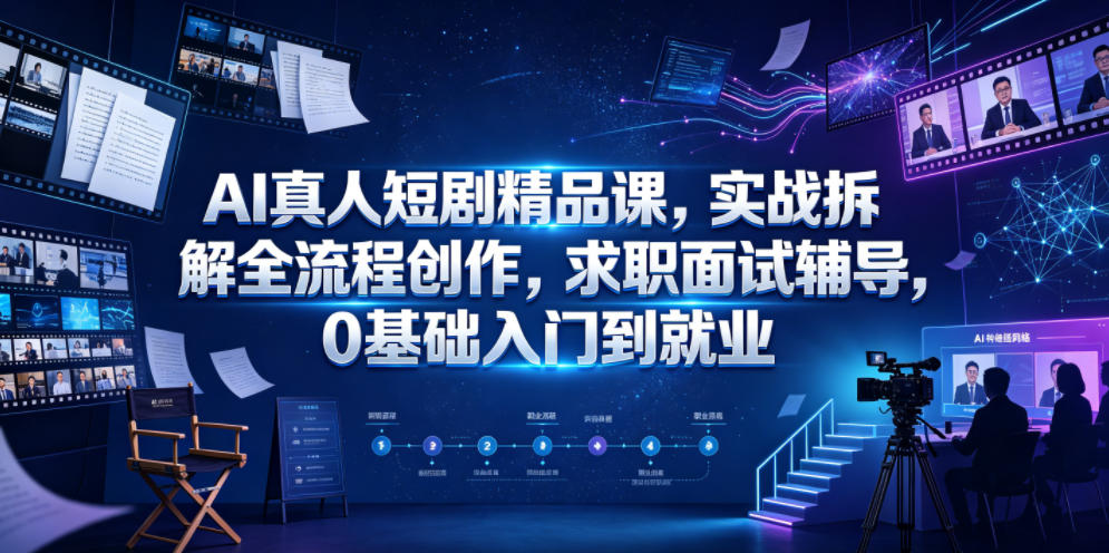 AI真人短剧精品课，实战拆解全流程创作，求职面试辅导，0基础入门到就业-川川创富网