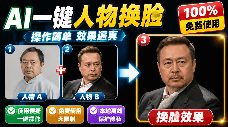 纯离线本地运行！AI一键人物lian部替换软件，支持图片换lian，效果逼真，最便捷换lian工具FaceSwap-川川创富网