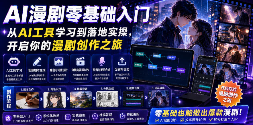 AI漫剧零基础入门，从AI工具学习到落地实操，开启你的漫剧创作之旅-川川创富网
