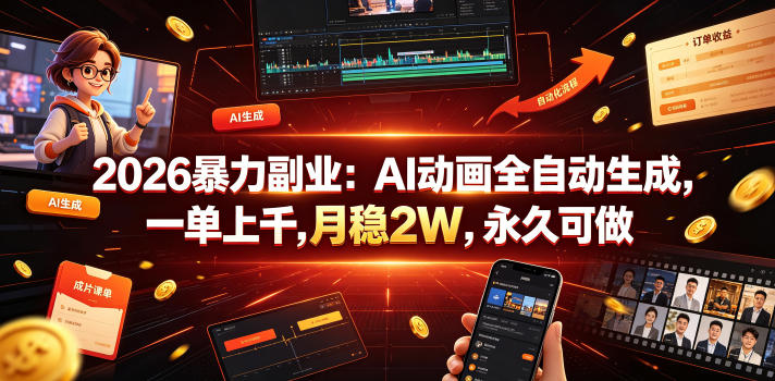 2026暴力副业：AI动画全自动生成，一单上千，月稳2W，永久可做【揭秘】-川川创富网